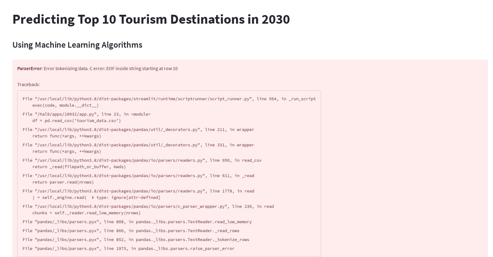 predict top 10 tourism destinations in 2030, predict disease based on selected symptoms