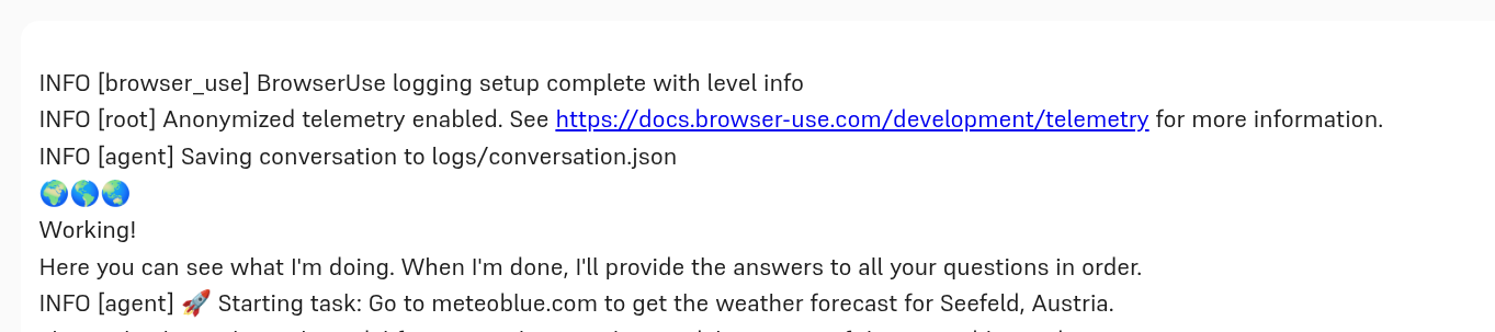 browser-use chatbot starting to work on user-supplied task